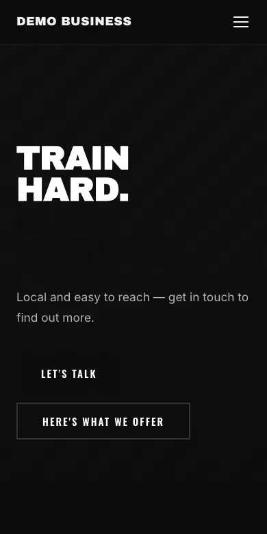 The Bold design on a phone: an example gym website with a punchy headline