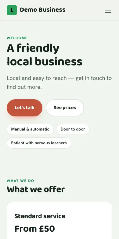 The Driving design on a phone: an example driving instructor’s website with a pass-rate ring