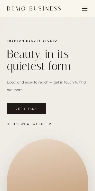 The Elegant design on a phone: an example beauty studio website