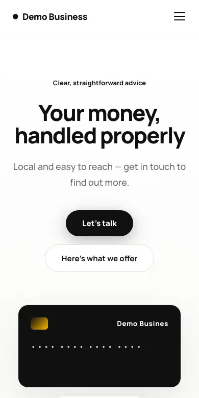 The Trust design on a phone: an example financial adviser’s website
